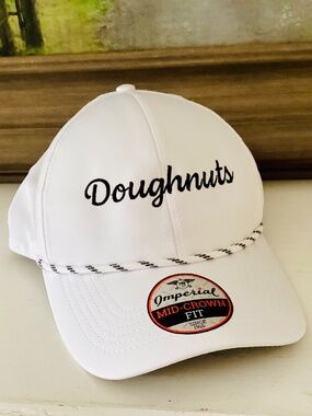 Imperial Sports Mid Crown Adjustable Polyester White Hat Doughnuts Embroidered